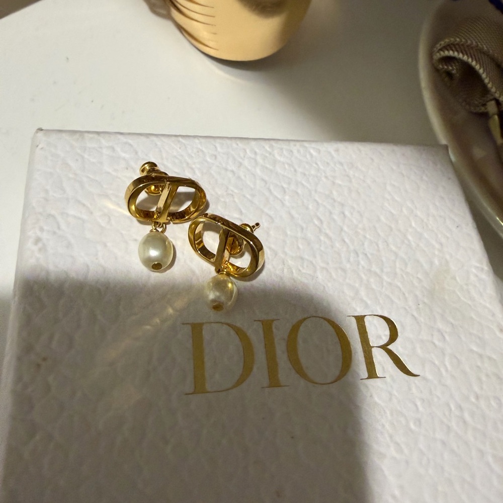 Dior Gold and Pearl Drop Earrings